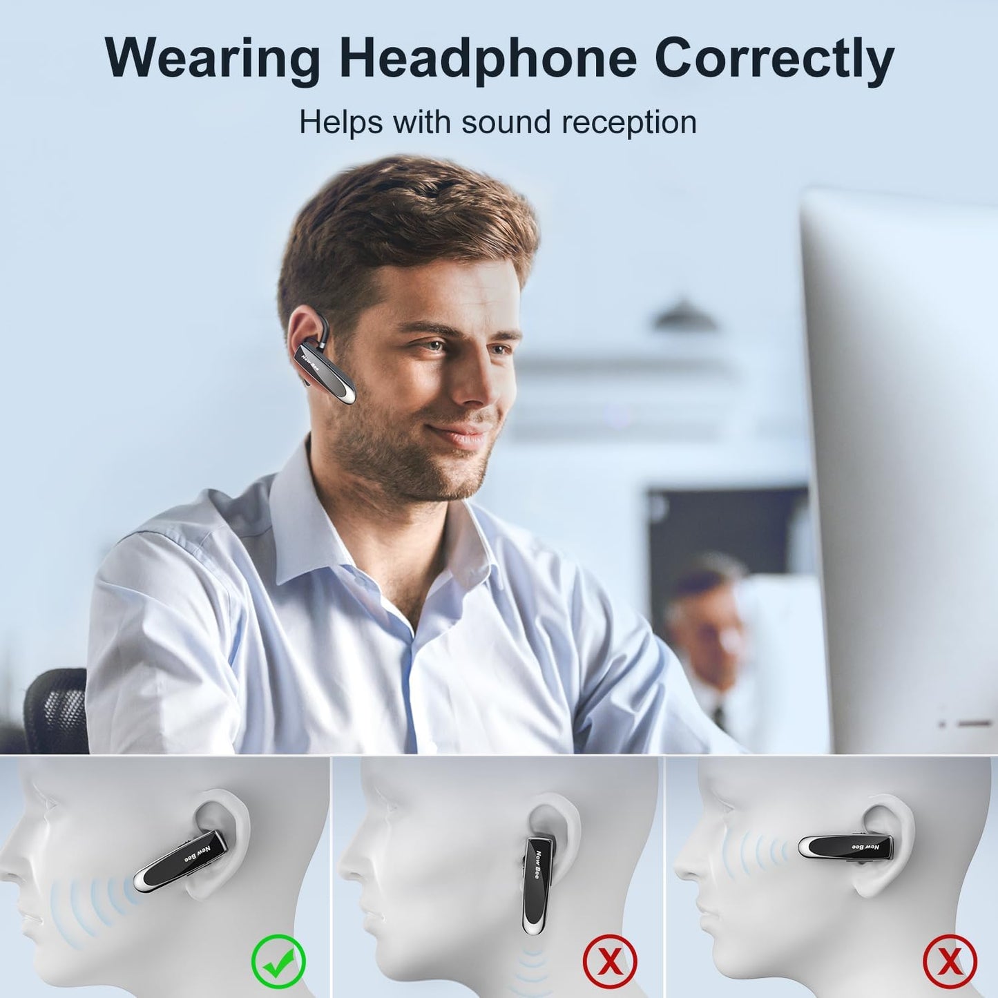 Auricolare Bluetooth Singolo 5.0 Auricolare Mani Libere New Bee Cuffia Bluetooth Mono per Huawei Samsung iPhone Cellulari Android Laptop e Altro