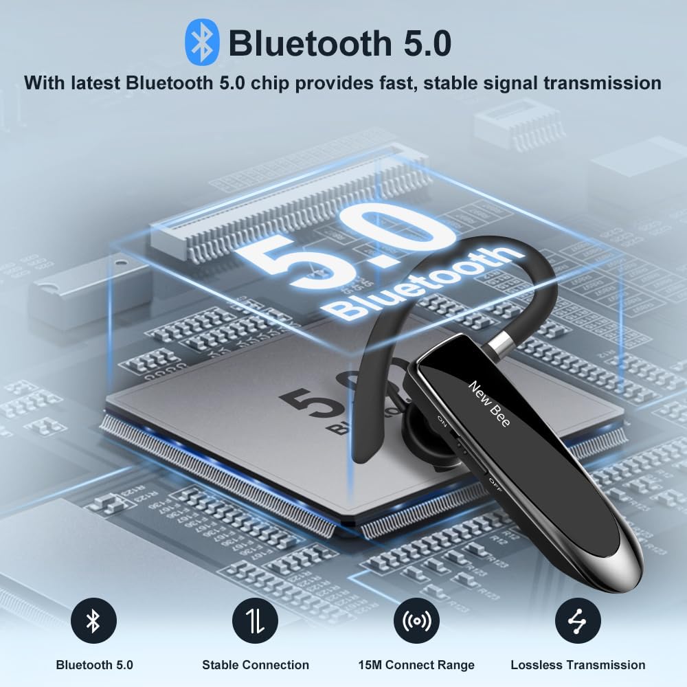 Auricolare Bluetooth Singolo 5.0 Auricolare Mani Libere New Bee Cuffia Bluetooth Mono per Huawei Samsung iPhone Cellulari Android Laptop e Altro