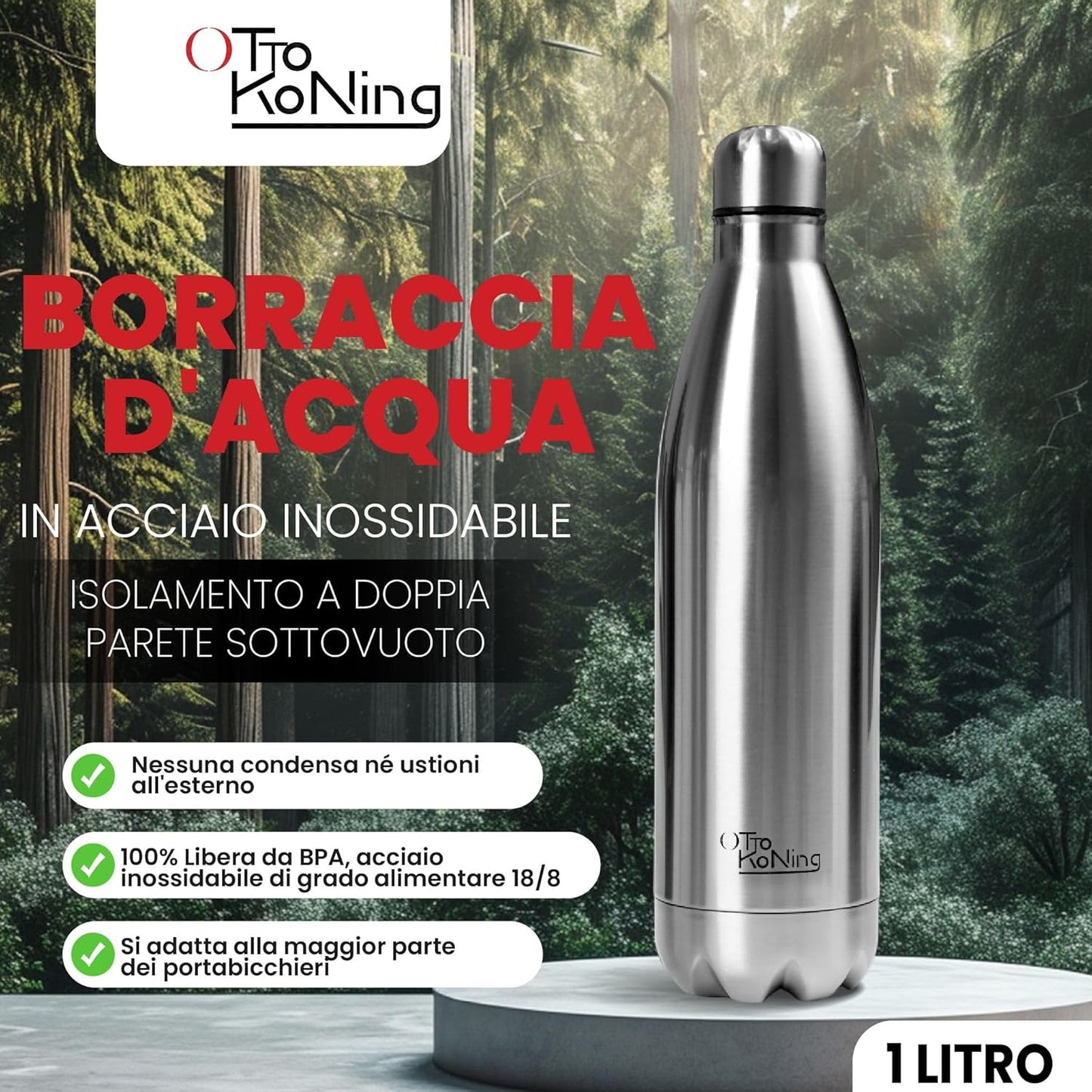 Borraccia Termica in acciaio inox da 500 ml - Otto Koning - Bottiglia termica isolata