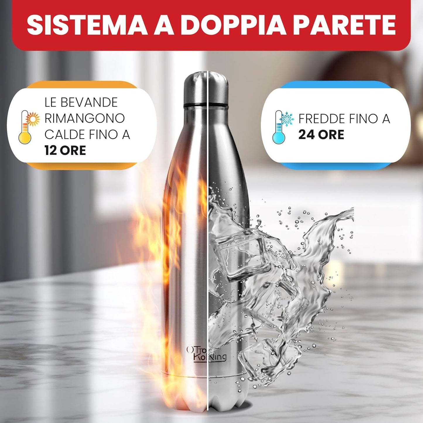 Borraccia Termica in acciaio inox da 500 ml - Otto Koning - Bottiglia termica isolata