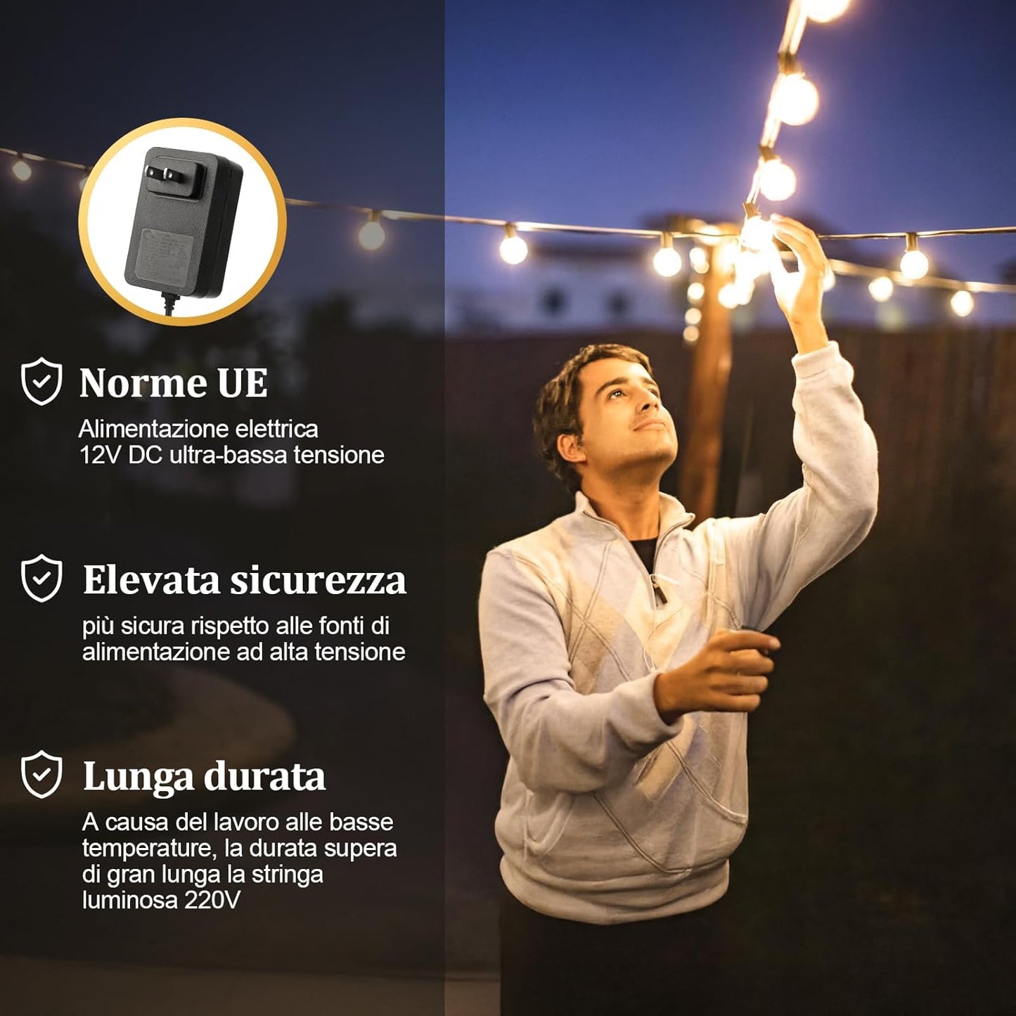 Catena Luci da Esterno Giardino - G40 LED Lampadine Esterno Filo IP44 Lucine da Esterno Giardino 20 Metri