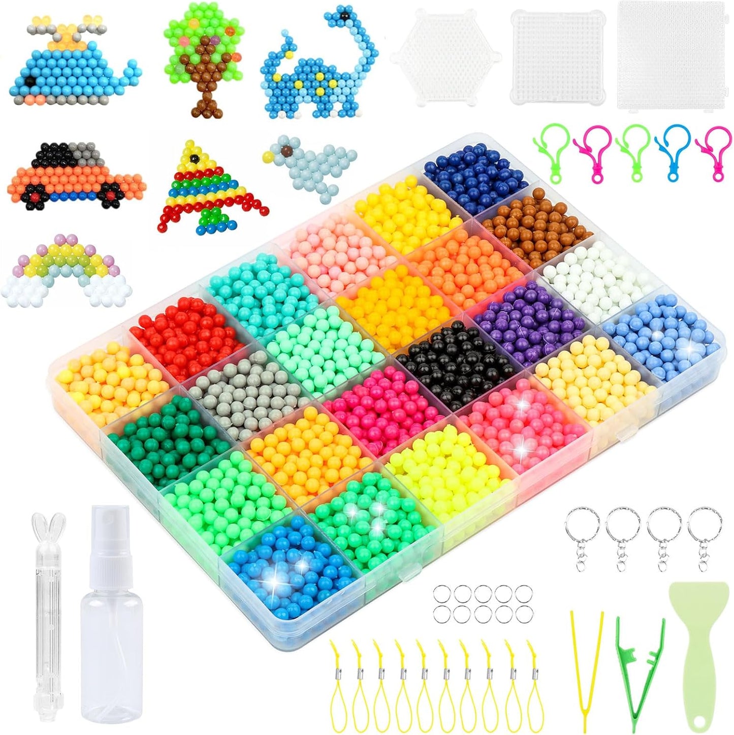 아이들을 위한 DIY 비즈, 4800개입 24가지 색깔의 끈적끈적한 물 비즈, 완벽한 키트 물 리필 비즈 물 비즈 공예 세트, 크리스마스 남녀 아동용 (3~7세)