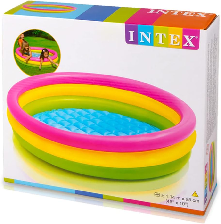 Intex-156162 Piscina 3 Anelli, Colore rosa, giallo, verde, 57412