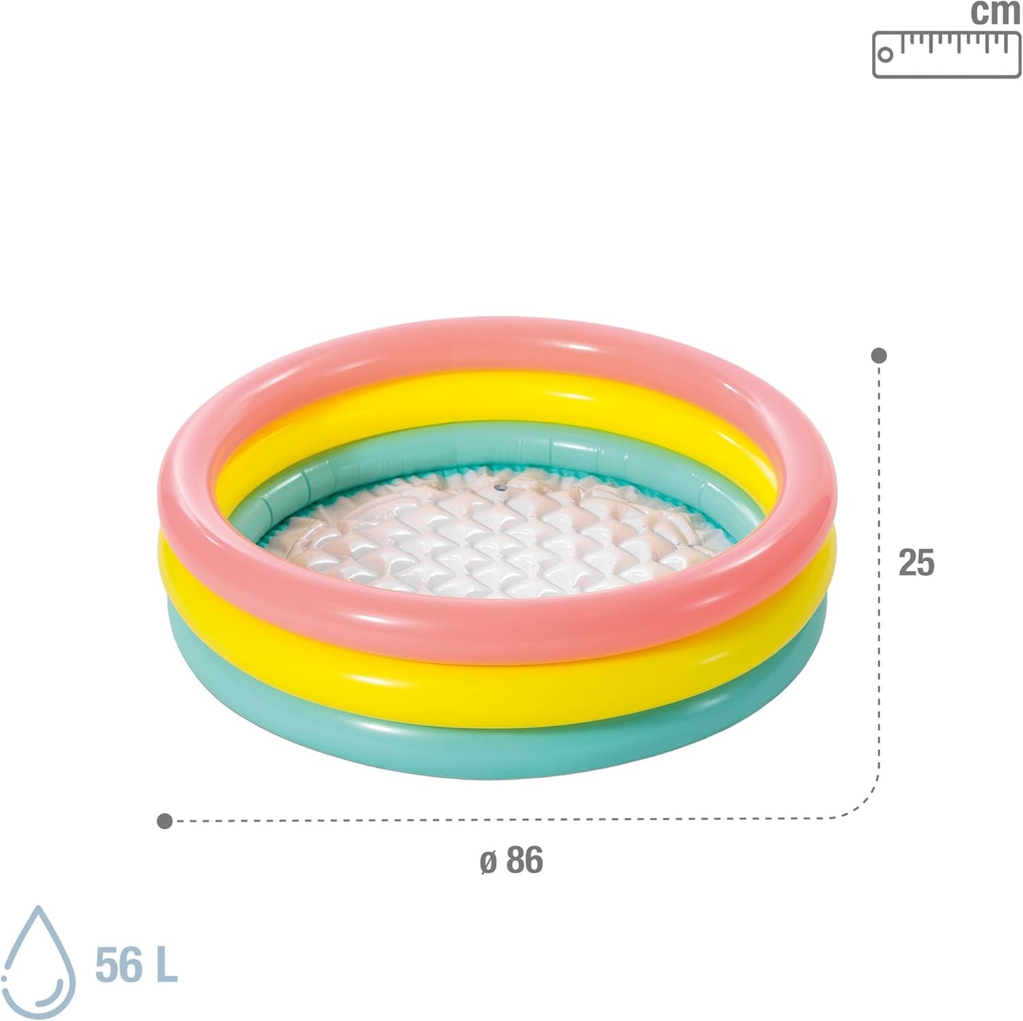 Intex-156162 Piscina 3 Anelli, Colore rosa, giallo, verde, 57412