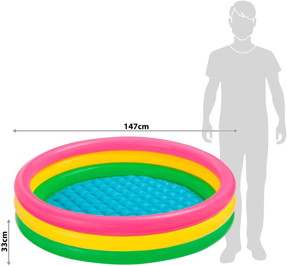 Intex-156162 Piscina 3 Anelli, Colore rosa, giallo, verde, 57412