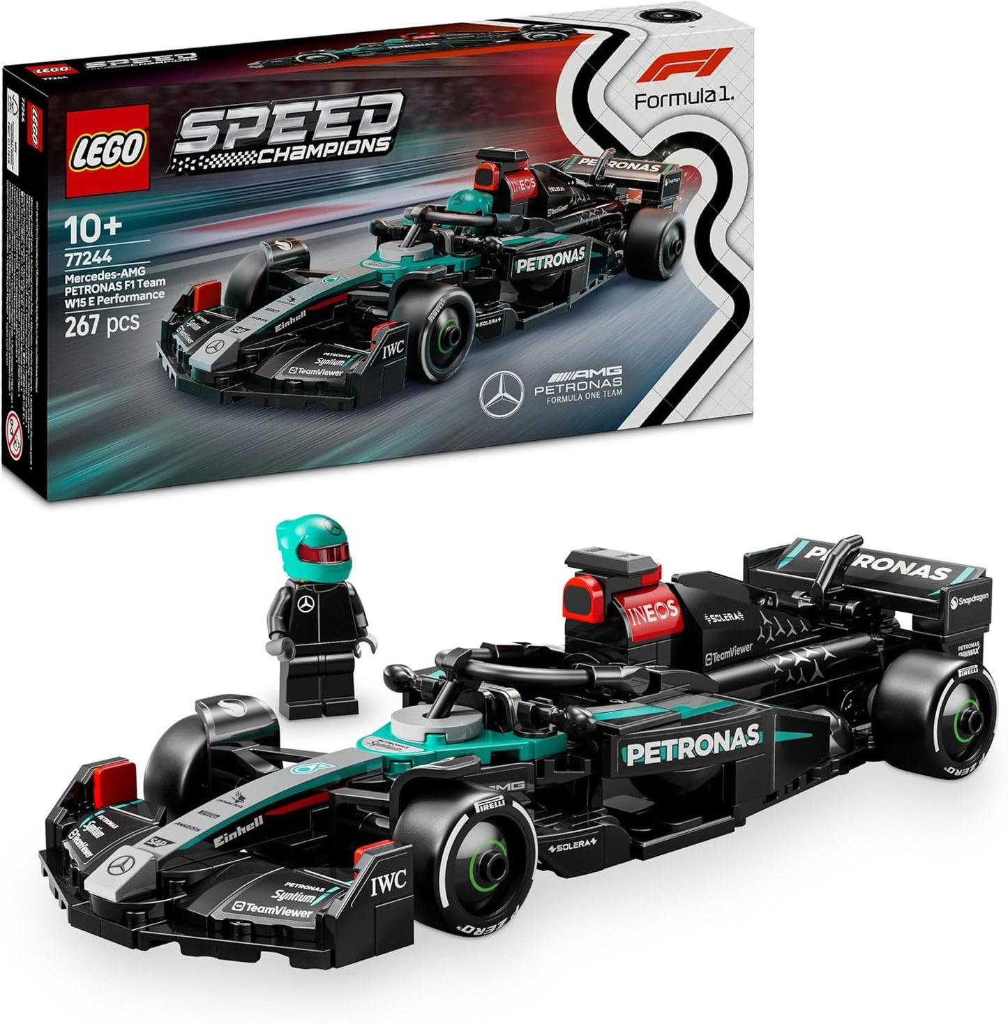 Mercedes-AMG PETRONAS F1 W 15 LEGO Speed Champions Auto da Corsa - Regali Festa del Papà - Macchina Giocattolo con Minifigure - Modello per Bambini da 10 Anni o per Adulti Fan della Formula 1-77244