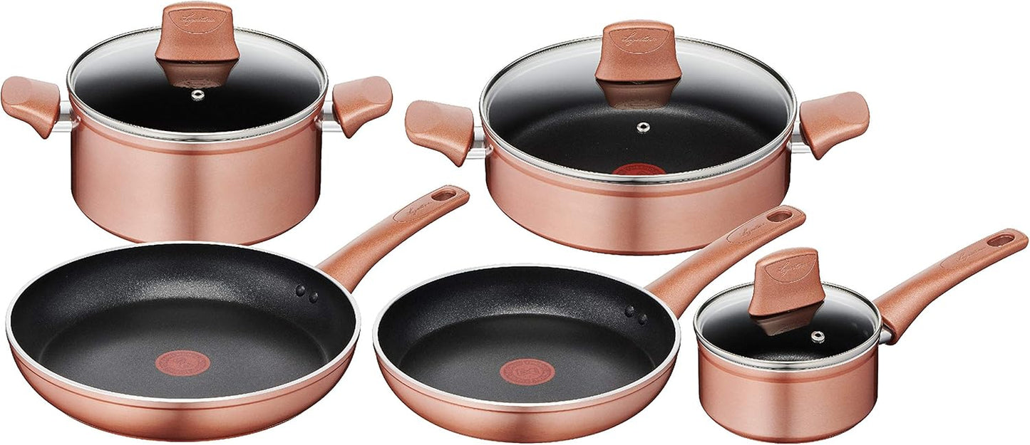 Lagostina Set di Pentole e Padelle Antiaderenti in Alluminio per Gas e Forno 8 Pezzi, Esterno Effetto Rame, Indicatore Cottura Thermo-Signal, con 2 Casseruole, 2 Padelle, Tegame, 3 Coperchi