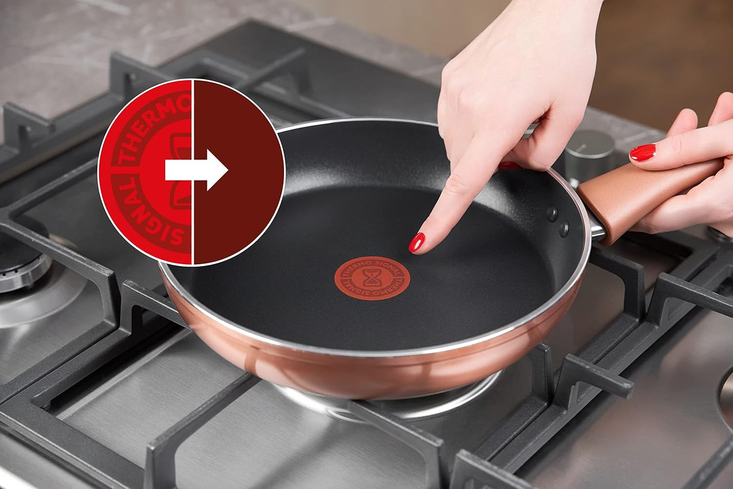Lagostina Set di Pentole e Padelle Antiaderenti in Alluminio per Gas e Forno 8 Pezzi, Esterno Effetto Rame, Indicatore Cottura Thermo-Signal, con 2 Casseruole, 2 Padelle, Tegame, 3 Coperchi