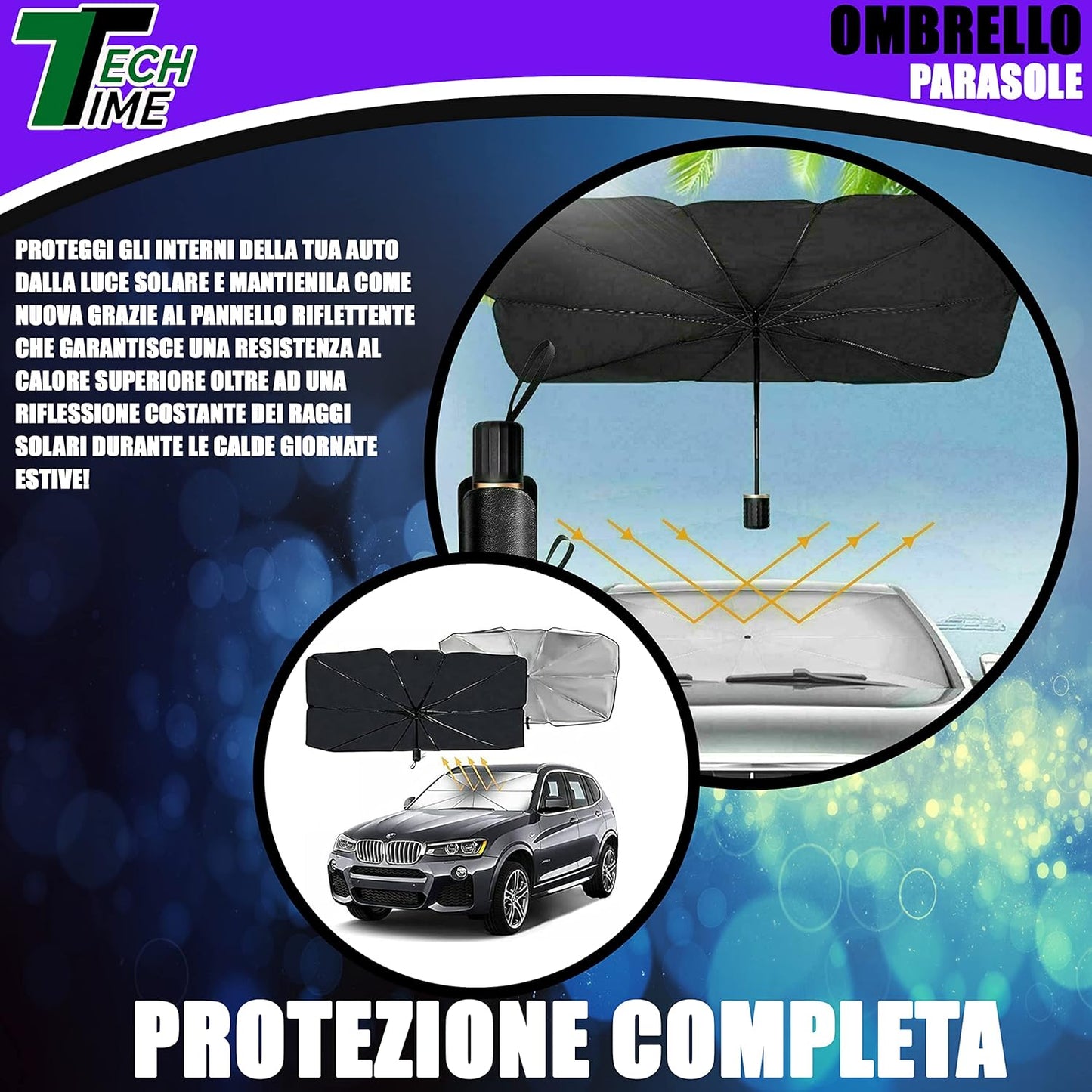 Parasole Auto – Ombrello Pieghevole per Parabrezza Interni Macchina – Schermo Anti-Uv GladeShade per Auto – Telo Proteggi Cruscotto