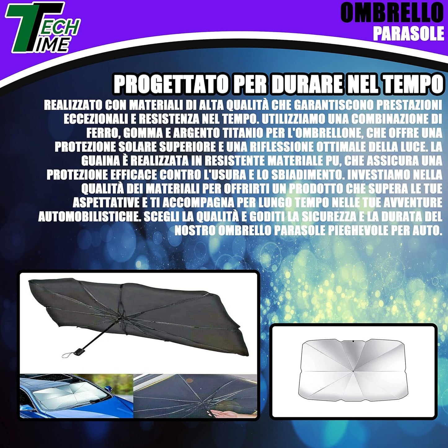 Parasole Auto – Ombrello Pieghevole per Parabrezza Interni Macchina – Schermo Anti-Uv GladeShade per Auto – Telo Proteggi Cruscotto