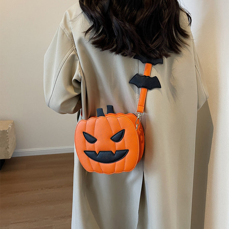 Borse per Halloween 2025, divertente borsa a tracolla con cartone animato di zucca e pipistrello - 2025 Halloween Bags Funny Pumpkin Cartoon Shoulder Crossbody Bag With Bat Personalized Creative Female Bag
