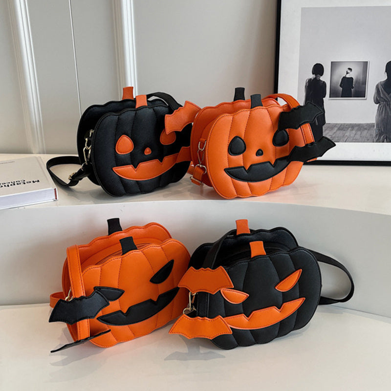 Borse per Halloween 2025, divertente borsa a tracolla con cartone animato di zucca e pipistrello - 2025 Halloween Bags Funny Pumpkin Cartoon Shoulder Crossbody Bag With Bat Personalized Creative Female Bag