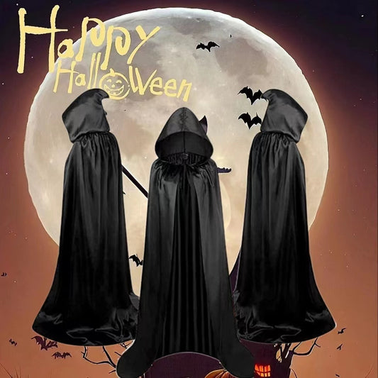 Mantello di Nero, Mantello Halloween con Cappuccio Lungo Capo Costume, Mantello da Vampiro per Bambino di Travestimento, Halloween, Feste in Famiglia - Halloween Cloak Costumes Wizard Cloak For Children Hooded Capes Mantle Black Party Decoration