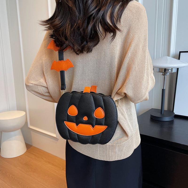 Borse per Halloween 2025, divertente borsa a tracolla con cartone animato di zucca e pipistrello - 2025 Halloween Bags Funny Pumpkin Cartoon Shoulder Crossbody Bag With Bat Personalized Creative Female Bag
