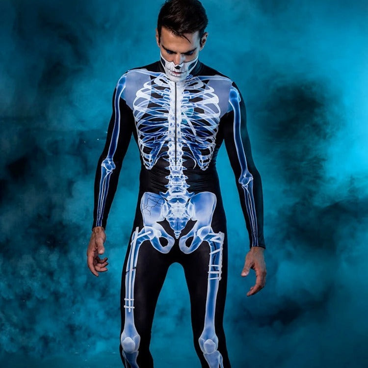Costume Halloween Collant a maniche lungheTrasparente Scheletro 3D Stampato in un unico pezzo - Halloween Long Sleeve Tights See-through Skeleton 3D Printed One-piece