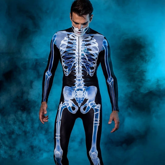 Costume Halloween Collant a maniche lungheTrasparente Scheletro 3D Stampato in un unico pezzo - Halloween Long Sleeve Tights See-through Skeleton 3D Printed One-piece