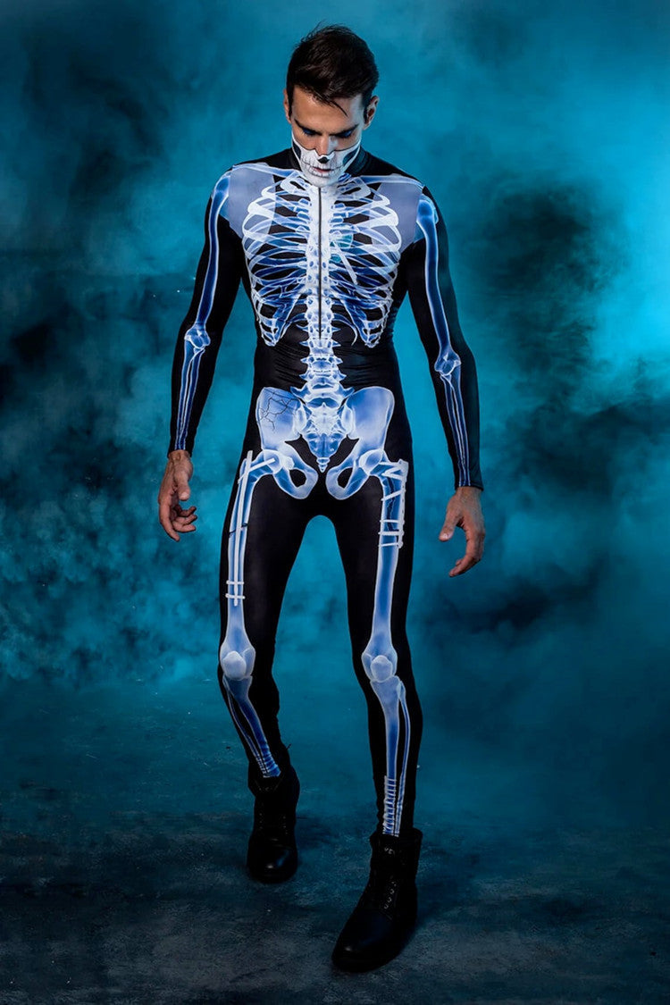 Costume Halloween Collant a maniche lungheTrasparente Scheletro 3D Stampato in un unico pezzo - Halloween Long Sleeve Tights See-through Skeleton 3D Printed One-piece
