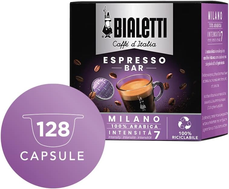 Bialetti Caffè D'Italia, Multipack 128 Capsule, 8 Box Da 16 Capsule, Napoli, Intensità 10, Compatibili con Macchine Bialetti sistema chiuso, 100% Alluminio