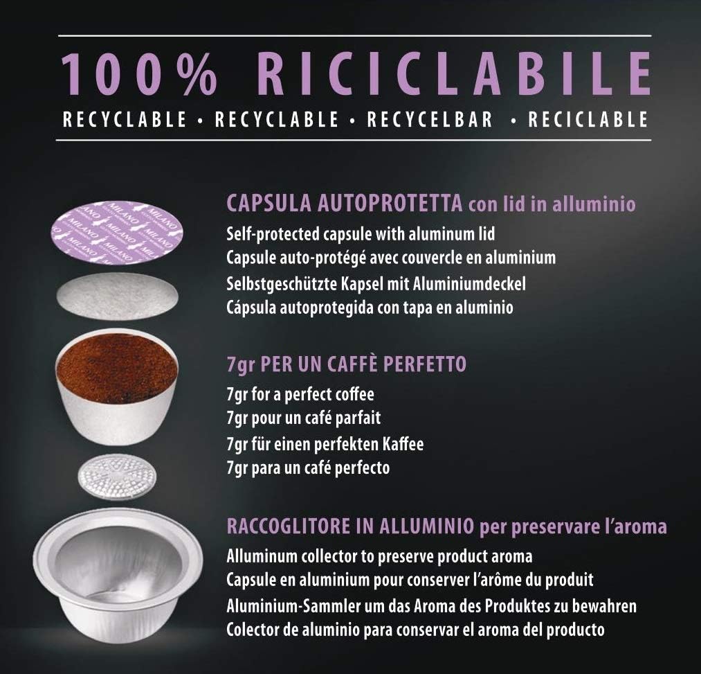 Bialetti Caffè D'Italia, Multipack 128 Capsule, 8 Box Da 16 Capsule, Napoli, Intensità 10, Compatibili con Macchine Bialetti sistema chiuso, 100% Alluminio
