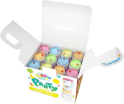 Bubble World - Party Bubbles - Bolle di Sapone - Confezione da 12pz - Tubetti monocolore e soffiatore integrato - Made in Italy
