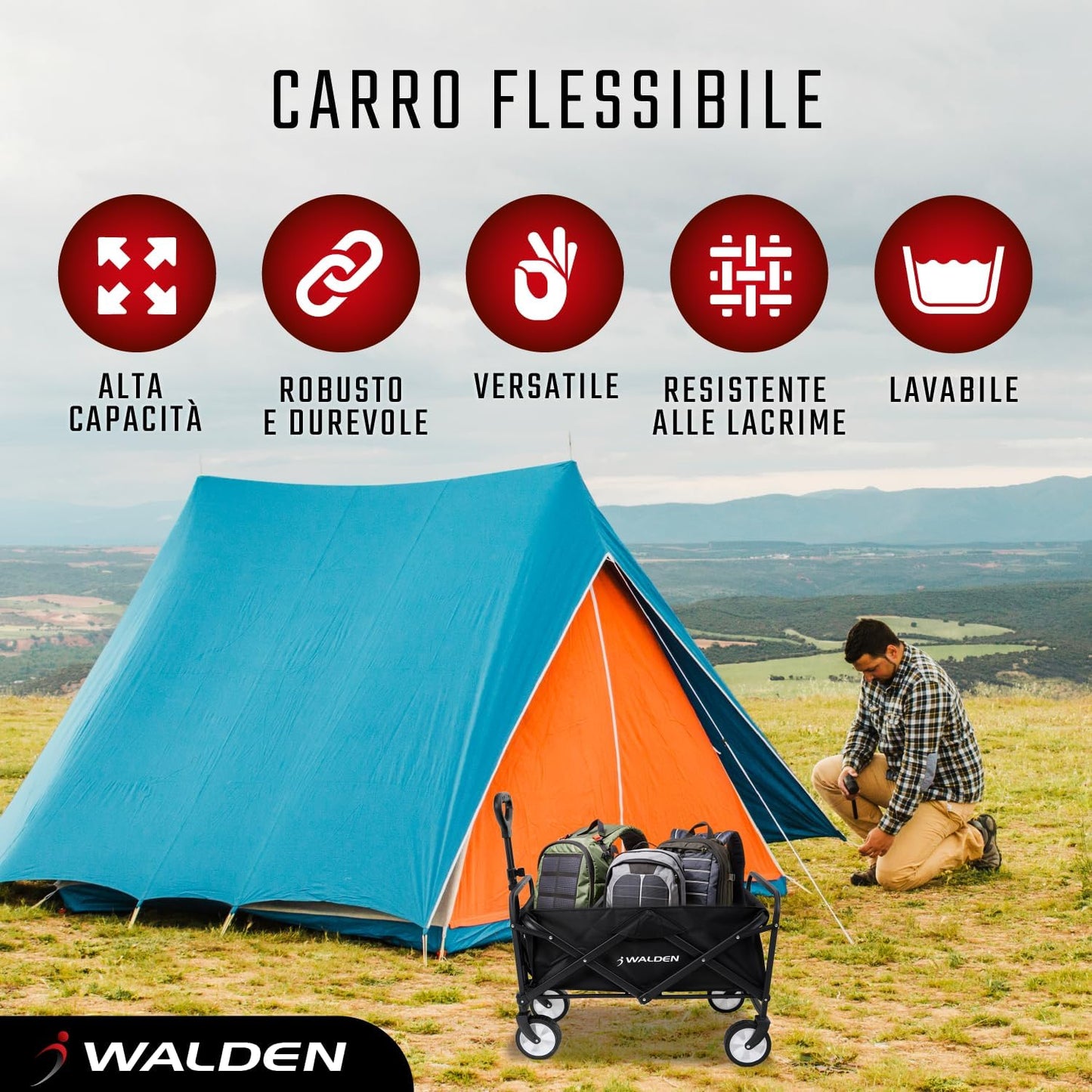 Carrello pieghevole pieghevole da spiaggia con grande capacità