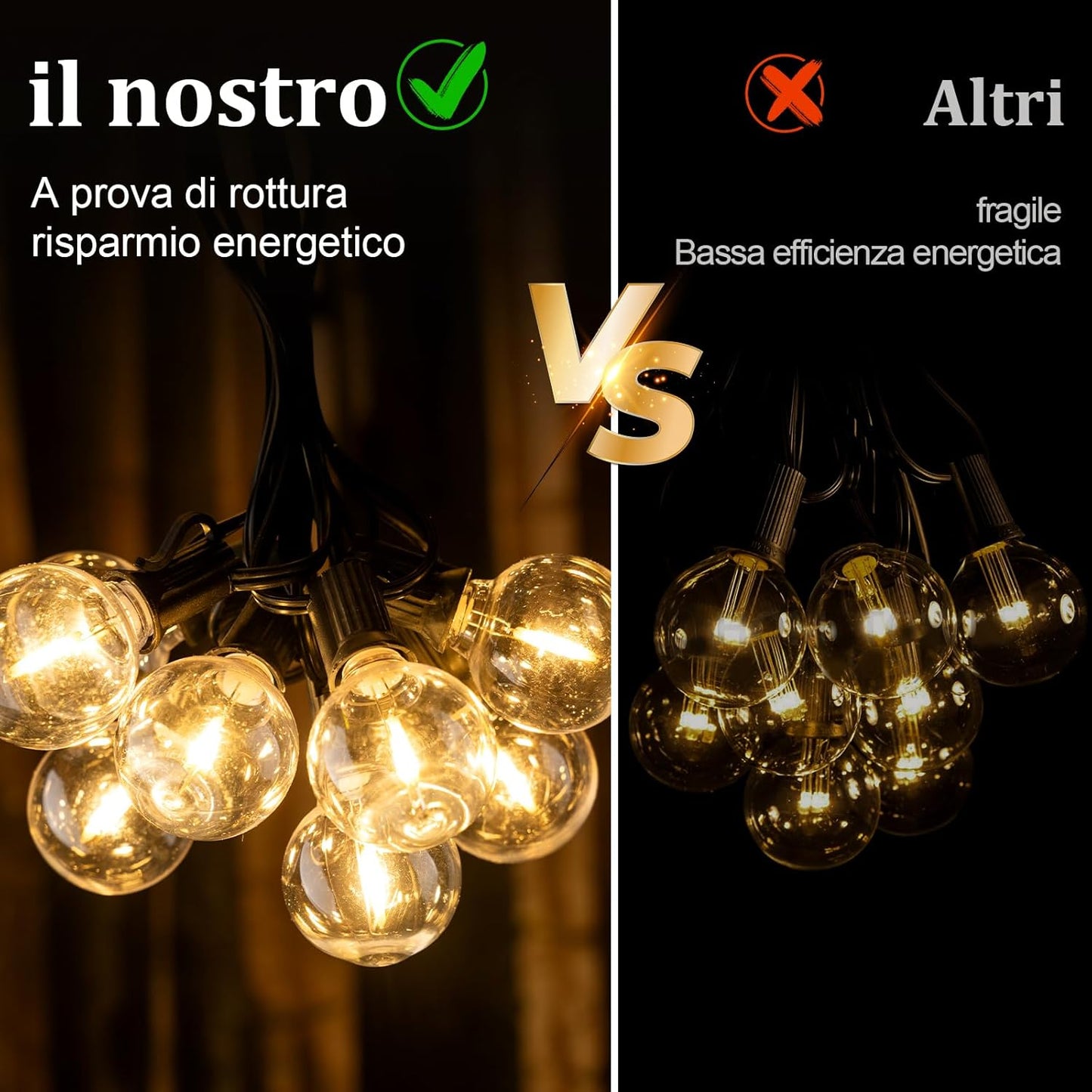 Catena Luci da Esterno Giardino - G40 LED Lampadine Esterno Filo IP44 Lucine da Esterno Giardino 20 Metri