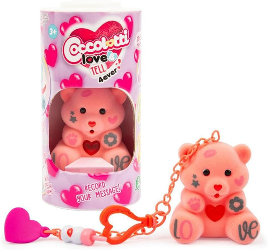 Coccolotti Love&Tell 4ever - Orsetto Corallo, Con Funzione Registrazione e Portachiavi Charm, Animali Interattivi Giocattolo,Per Bambini 4 Anni +, Giochi Preziosi