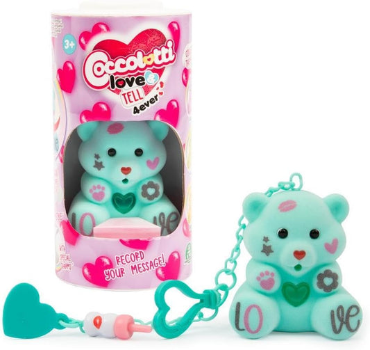 Coccolotti Love&Tell 4ever Acquamarina - Orsetto Acquamarina, Con Funzione Registrazione e Portachiavi Charm, Animali Interattivi Giocattolo,Per Bambini 4 Anni +, Giochi Preziosi