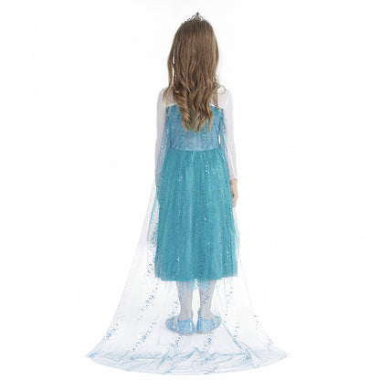 Costume di Elsa, Set da Principessa Elsa, Costume di Cosplay Party Halloween Costume Abito delle Ragazze di Natale Vestito Fantasia (Verde Chiaro-100-150) - Pop-Art Milano