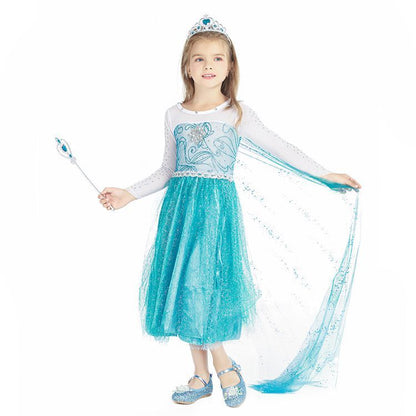Costume di Elsa, Set da Principessa Elsa, Costume di Cosplay Party Halloween Costume Abito delle Ragazze di Natale Vestito Fantasia (Verde Chiaro-100-150) - Pop-Art Milano
