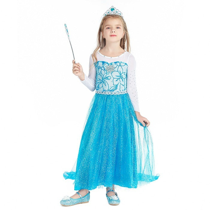 Costume di Elsa, Set da Principessa Elsa, Costume di Cosplay Party Halloween Costume Abito delle Ragazze di Natale Vestito Fantasia (Verde Chiaro-100-150) - Pop-Art Milano