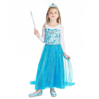Costume di Elsa, Set da Principessa Elsa, Costume di Cosplay Party Halloween Costume Abito delle Ragazze di Natale Vestito Fantasia (Verde Chiaro-100-150) - Pop-Art Milano