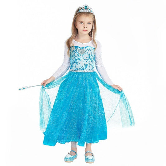 Costume di Elsa, Set da Principessa Elsa, Costume di Cosplay Party Halloween Costume Abito delle Ragazze di Natale Vestito Fantasia (Verde Chiaro-100-150) - Pop-Art Milano