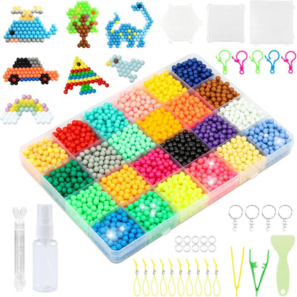아이들을 위한 DIY 비즈, 4800개입 24가지 색깔의 끈적끈적한 물 비즈, 완벽한 키트 물 리필 비즈 물 비즈 공예 세트, 크리스마스 남녀 아동용 (3~7세) 