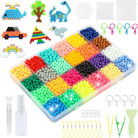 Fai da Te Perline per Bambini, 4800 Pezzo 24 Colori Acqua appiccicosa Perline, Kit Completo Acqua Ricarica Perline Water Beads Artigianali Set, per Natale Bambini o Bambine di 3 4 5 6 7 Anni