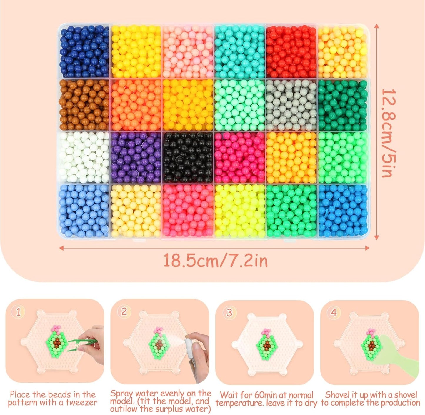 아이들을 위한 DIY 비즈, 4800개입 24가지 색깔의 끈적끈적한 물 비즈, 완벽한 키트 물 리필 비즈 물 비즈 공예 세트, 크리스마스 남녀 아동용 (3~7세) 