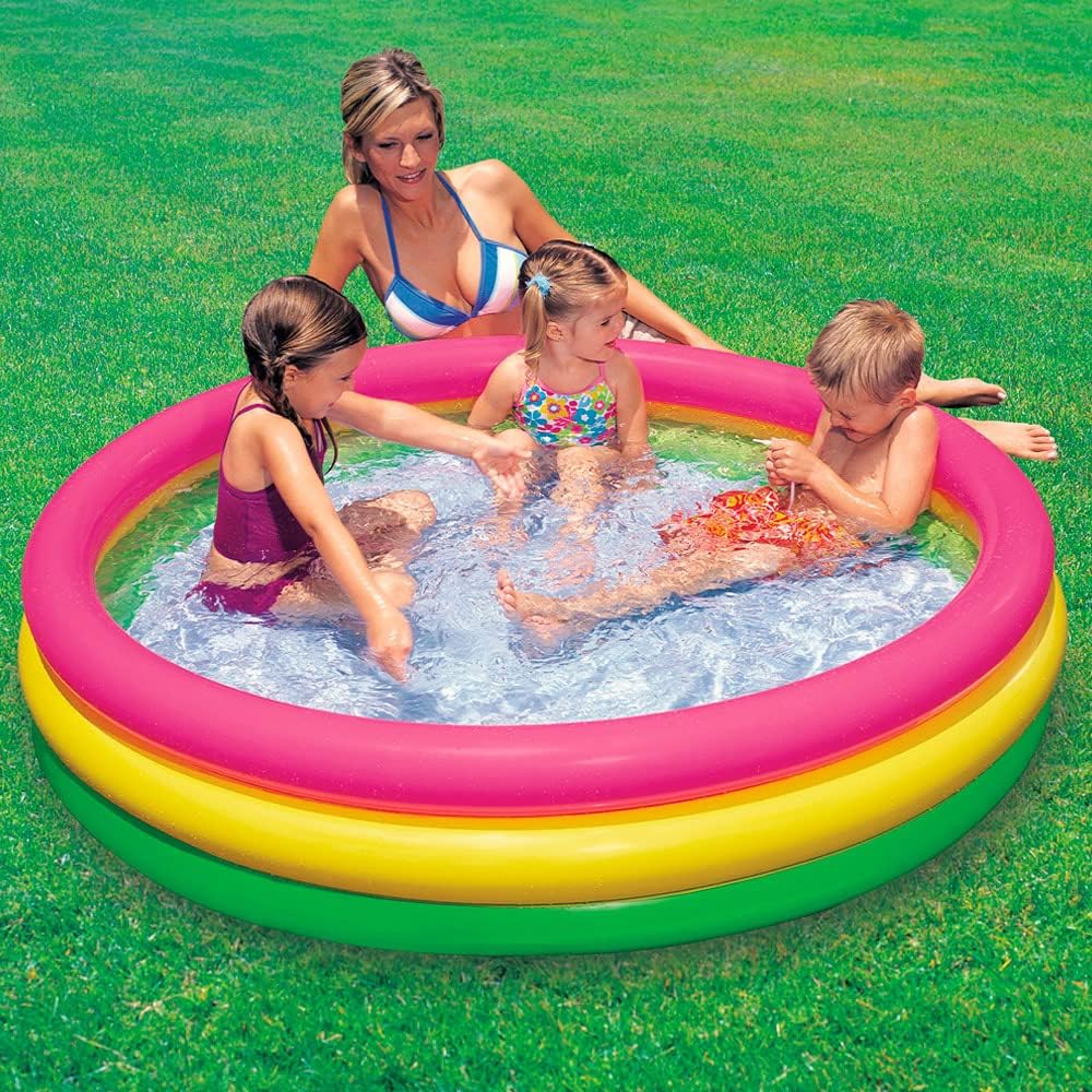 Intex-156162 Piscina 3 Anelli, Colore rosa, giallo, verde, 57412