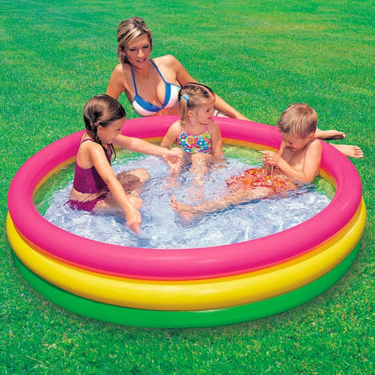 Intex-156162 Piscina 3 Anelli, Colore rosa, giallo, verde, 57412