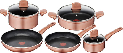 Lagostina Set di Pentole e Padelle Antiaderenti in Alluminio per Gas e Forno 8 Pezzi, Esterno Effetto Rame, Indicatore Cottura Thermo-Signal, con 2 Casseruole, 2 Padelle, Tegame, 3 Coperchi