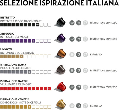 Nespresso MACCHINA INISSIA E 100 CAPSULE – Inissia EN80B Macchina Caffè di De’Longhi con 100 Capsule Caffè Selezione Ispirazione Italiana, Riciclabile, Linea Original