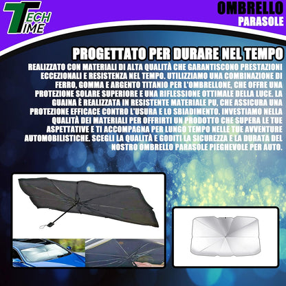 Parasole Auto – Ombrello Pieghevole per Parabrezza Interni Macchina – Schermo Anti-Uv GladeShade per Auto – Telo Proteggi Cruscotto