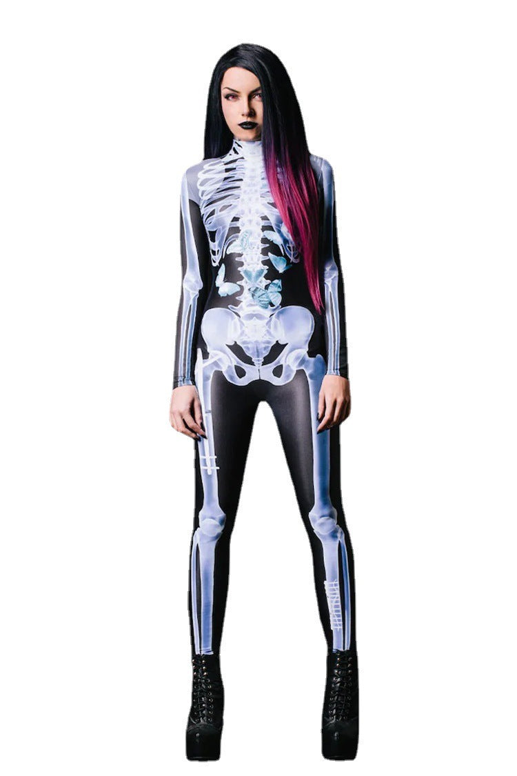 Costume Halloween Collant a maniche lungheTrasparente Scheletro 3D Stampato in un unico pezzo - Halloween Long Sleeve Tights See-through Skeleton 3D Printed One-piece