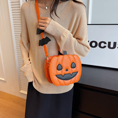 Borse per Halloween 2025, divertente borsa a tracolla con cartone animato di zucca e pipistrello - 2025 Halloween Bags Funny Pumpkin Cartoon Shoulder Crossbody Bag With Bat Personalized Creative Female Bag