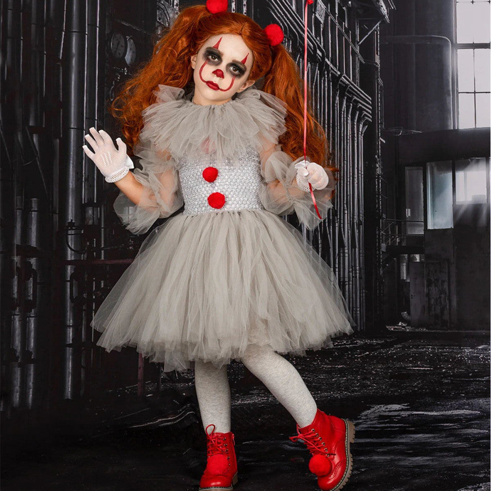 IT Clown Costume Halloween Set abito da principessa clown in rete Costume di Halloween per bambini - Mesh Princess Dress Set Children's Halloween Costume