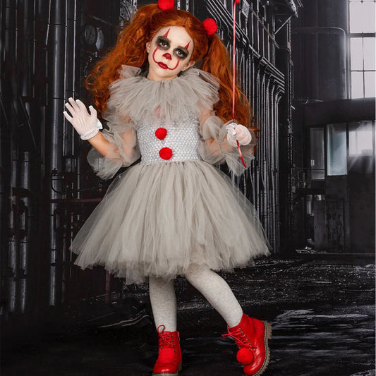 IT Clown Costume Halloween Set abito da principessa clown in rete Costume di Halloween per bambini - Mesh Princess Dress Set Children's Halloween Costume