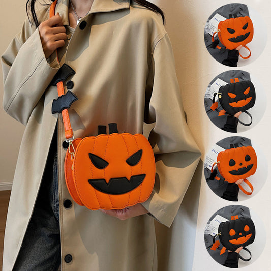 Borse per Halloween 2025, divertente borsa a tracolla con cartone animato di zucca e pipistrello - 2025 Halloween Bags Funny Pumpkin Cartoon Shoulder Crossbody Bag With Bat Personalized Creative Female Bag