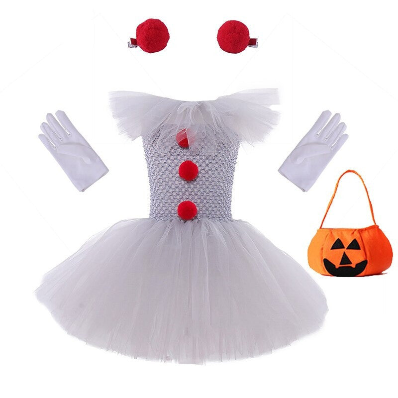IT Clown Costume Halloween Set abito da principessa clown in rete Costume di Halloween per bambini - Mesh Princess Dress Set Children's Halloween Costume